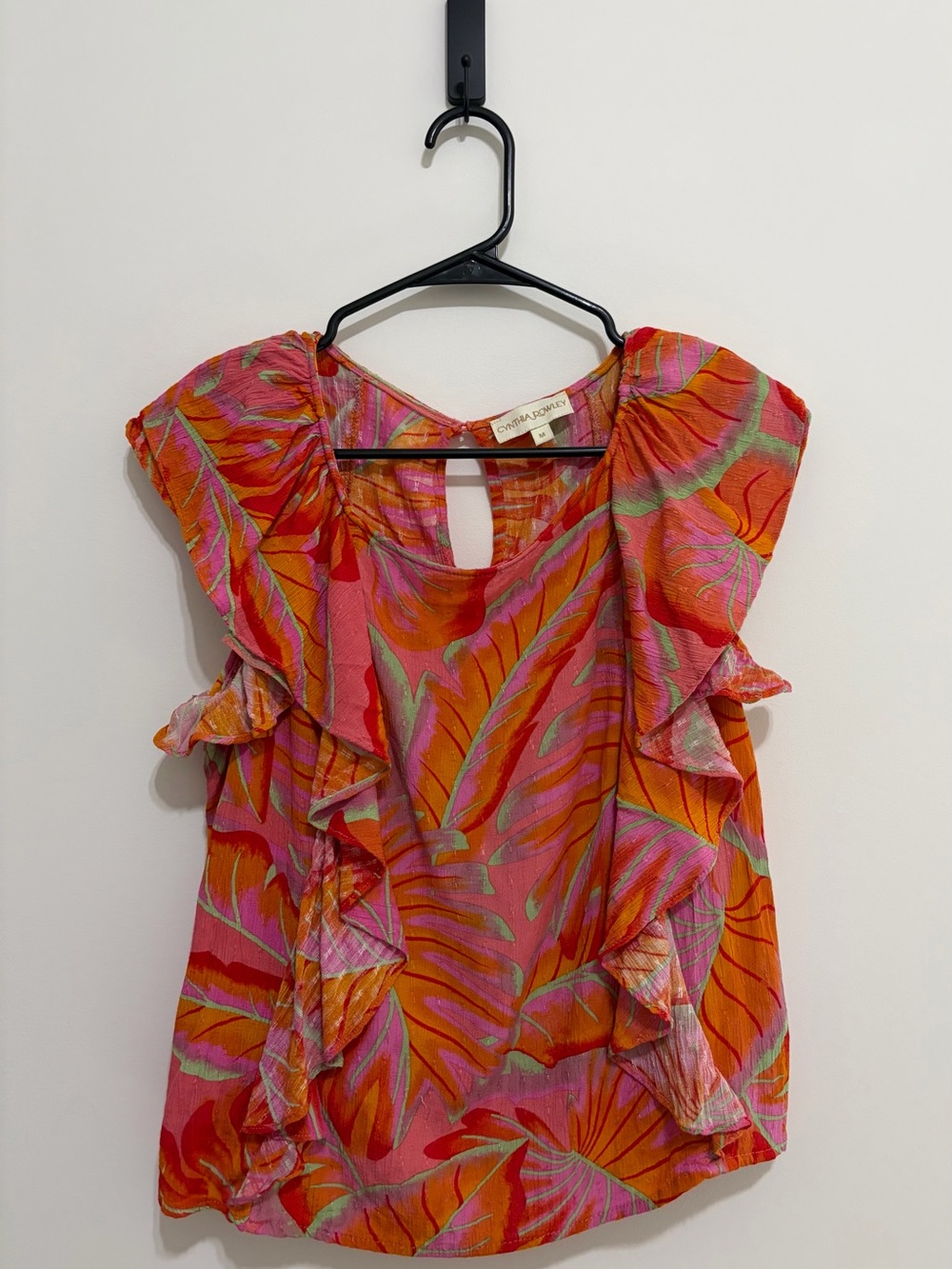 Cynthia Rowley Pink & Orange Ruffled Flutter Sleeve Blouse